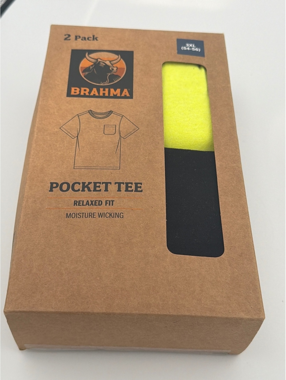 Brahma 2 Pack Pocket Tee Relaxed Fit Moisture Wicking T-Shirts 3XL Black/Yellow